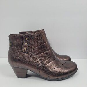Earth Hope Bronze Metallic Leather Zip Up Block Heel Ankle Boots US Size 7.5B
